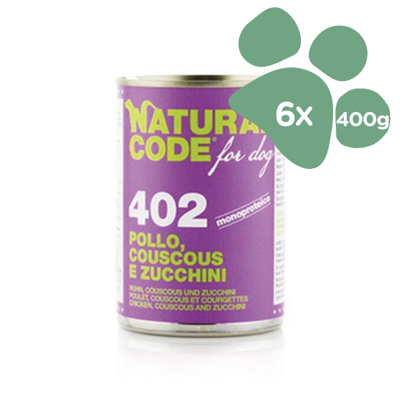 Foto principale Cibo Umido per Cani Natural Code For Dog 402 Gusto Pollo, Couscous e Zucchini 6x400gr