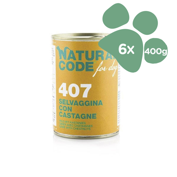 Foto principale Cibo Umido per Cani Natural Code For Dog 407 Gusto Selvaggina e Castagne 6x400gr