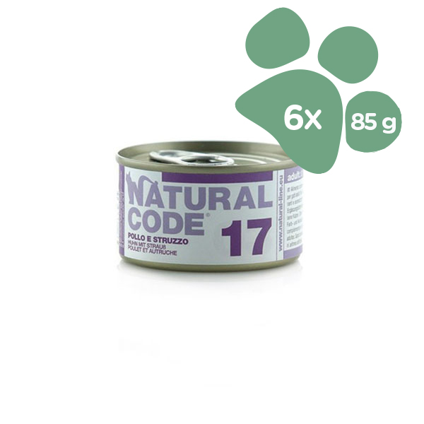Foto principale Cibo Umido per Gatti Natural Code 17 Gusto Pollo e Struzzo 6x85gr