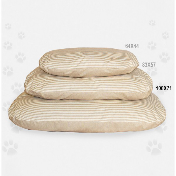 Foto principale Cuscino Sfoderabile per Cani e Gatti Nasonero a Righe Bianche e Beige 100x71cm