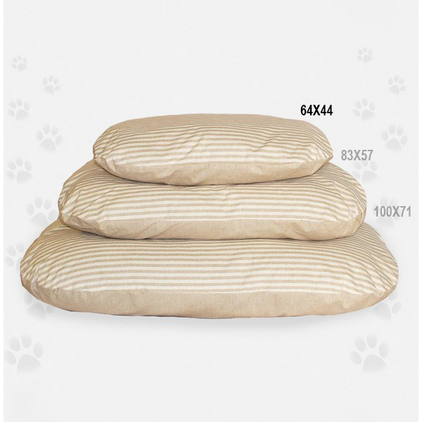 Foto principale Cuscino Sfoderabile per Cani e Gatti Nasonero a Righe Bianche e Beige 64x44cm