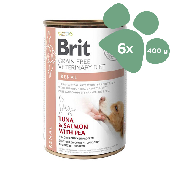 Foto principale Cibo Umido per Cani Brit Grain Free Veterinary Diet Renal Gusto Tonno, Salmone e Piselli 6x400gr