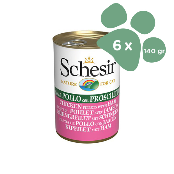 Foto principale Cibo Umido per Gatti Adulti Schesir Gusto Pollo e Prosciutto 6x140gr