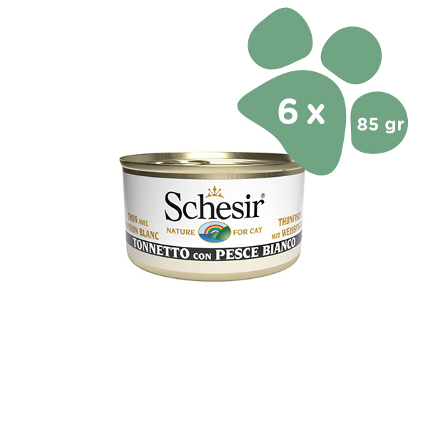 Foto principale Cibo Umido per Gatti Adulti Schesir Gusto Tonnetto e Pesce Bianco 6x85gr