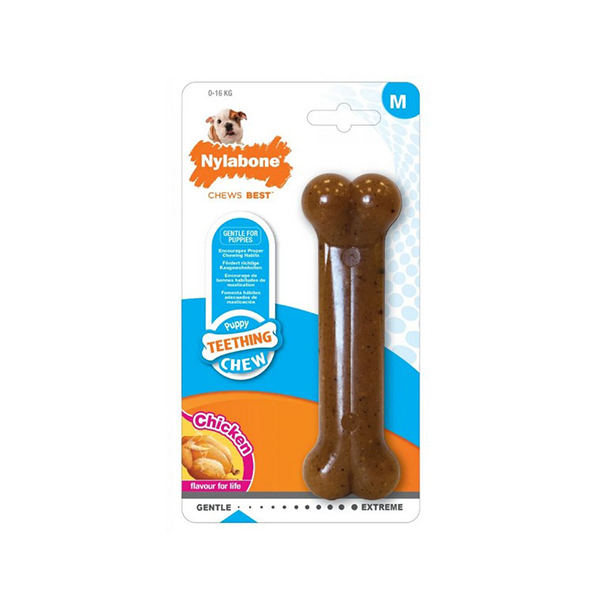 Foto principale Gioco per Cani Nylabone Puppy Teething Dental Chew Puppybone a Forma di Osso Taglia M Gusto Pollo 14x4cm