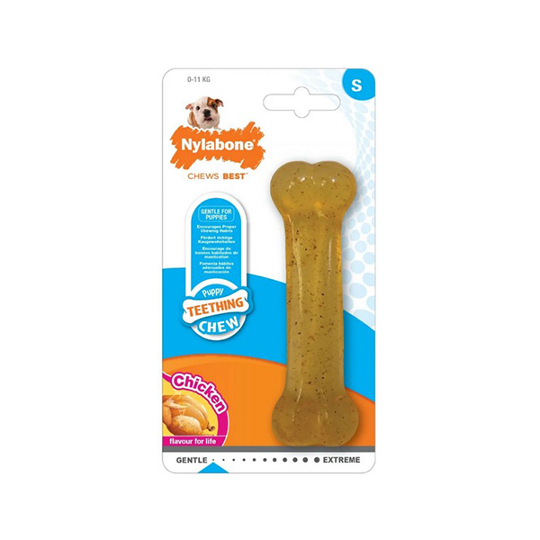 Foto principale Gioco per Cani Nylabone Puppy Teething Dental Chew Puppybone a Forma di Osso Taglia S Gusto Pollo 11x3cm