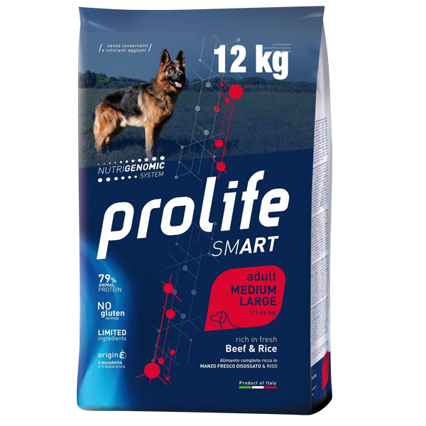 Foto principale Crocchette per Cani Adulti Prolife Smart Taglia Media/Grande Gusto Manzo Fresco e Riso 12kg