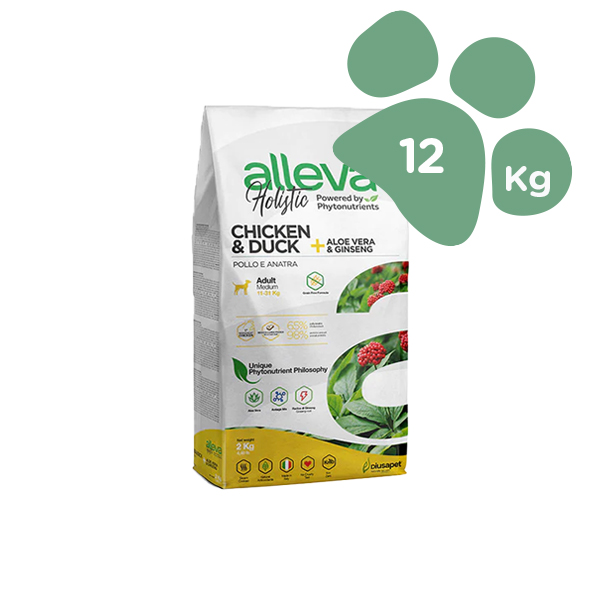 Foto principale Crocchette per Cani Adulti Alleva Holistic Chicken & Duck Taglia Media Gusto Pollo, Anatra, Aloe Vera e Ginseng 12kg