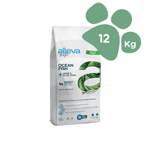 Foto principale Crocchette per Cani Adulti Alleva Holistic Ocean Fish Taglia Media/Grande Gusto Pesce Oceanico, Canapa e Aloe Vera 12kg