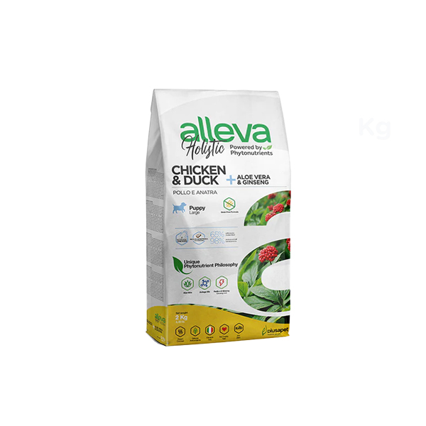 Foto principale Crocchette per Cani Cuccioli Alleva Holistic Chicken & Duck Taglia Grande Gusto Pollo, Anatra, Aloe Vera e Ginseng 2kg