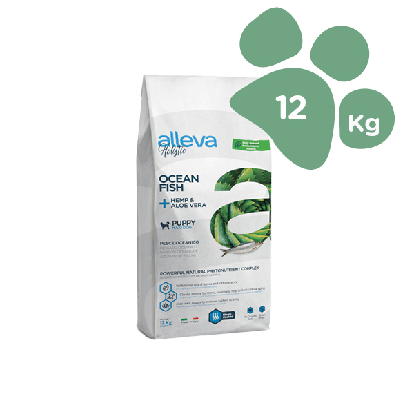Foto principale Crocchette per Cani Cuccioli Alleva Holistic Ocean Fish Taglia Grande Gusto Pesce Oceanico, Canapa e Aloe Vera 12kg