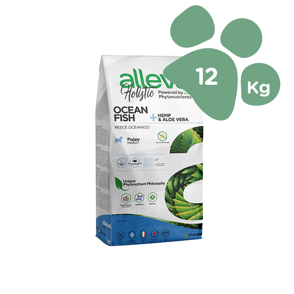 Foto principale Crocchette per Cani Cuccioli Alleva Holistic Ocean Fish Taglia Media Gusto Pesce Oceanico, Canapa e Aloe Vera 12kg