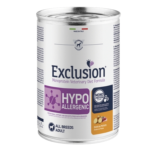 Foto principale Cibo Umido per Cani Adulti Ipersensibili o Intolleranti Exclusion Diet Hypoallergenic Gusto Anatra e Patate 400gr