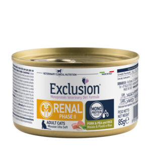 Foto principale Cibo Umido per Gatti Adulti con Patologie Renali Exclusion Diet Cat Renal Phase II Gusto Maiale, Piselli e Riso 85gr