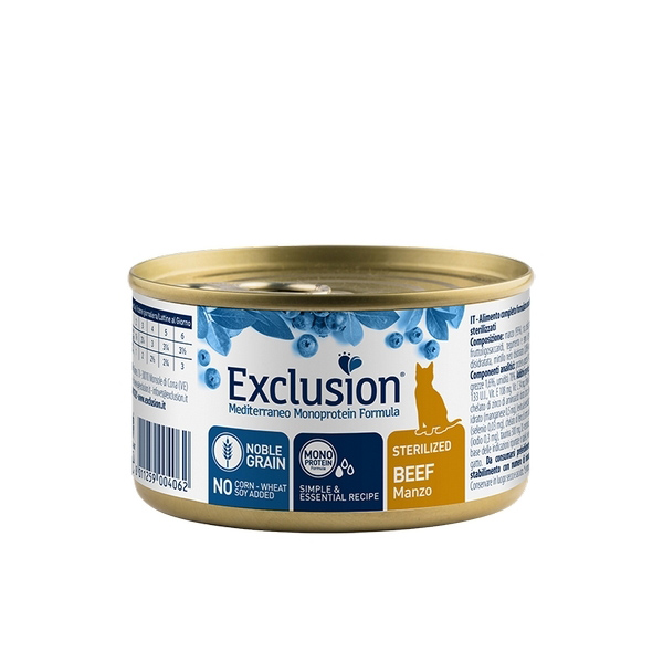 Foto principale Cibo Umido per Gatti Adulti Sterilizzati Monoproteico Exclusion Mediterraneo Gusto Manzo 85gr