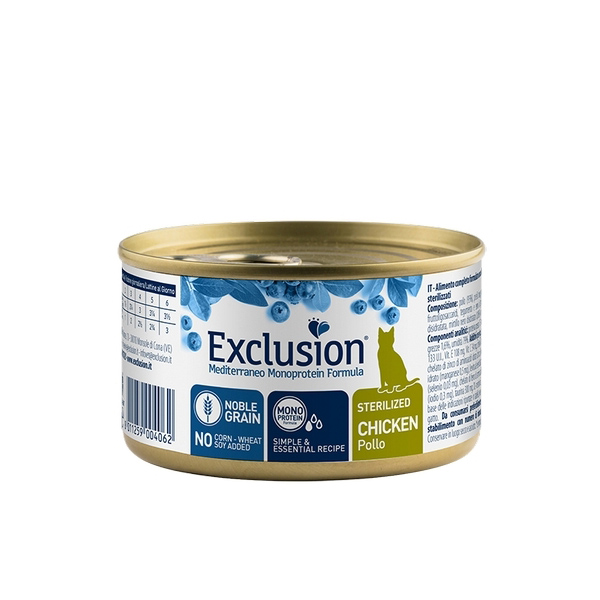 Foto principale Cibo Umido per Gatti Adulti Sterilizzati Monoproteico Exclusion Mediterraneo Gusto Pollo 85gr