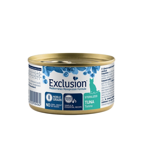 Foto principale Cibo Umido per Gatti Adulti Sterilizzati Monoproteico Exclusion Mediterraneo Gusto Tonno 85gr