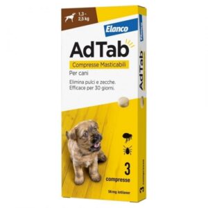 Foto principale Antiparassitario Compresse Masticabili per Cani Elanco AdTab da 1,3 a 2,5kg 56mg 3pz