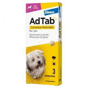 Foto principale Antiparassitario Compresse Masticabili per Cani Elanco AdTab da 2,5 a 5,5kg 112mg 3pz