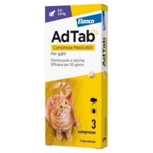 Foto principale Antiparassitario Compresse Masticabili per Gatti Elanco AdTab da 0,5 a 2kg 12mg 3pz