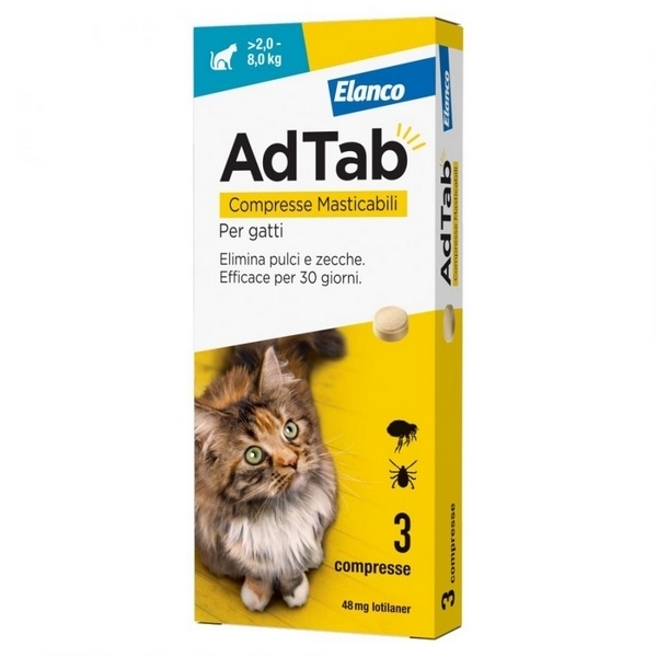 Foto principale Antiparassitario Compresse Masticabili per Gatti Elanco AdTab da 2 a 8kg 48mg 3pz