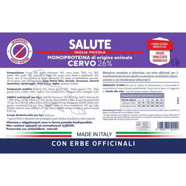 Crocchette per Cani Obesi, Anziani o con Intolleranze Alimentari Vet Line Salute Taglia Piccola Gusto Cervo 12,5kg - Foto 1