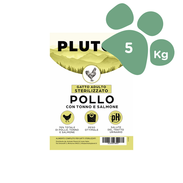 Foto principale Cibo per Gatti Adulti Sterilizzati Pluton Grain Free Gusto Pollo con Tonno e Salmone 5kg